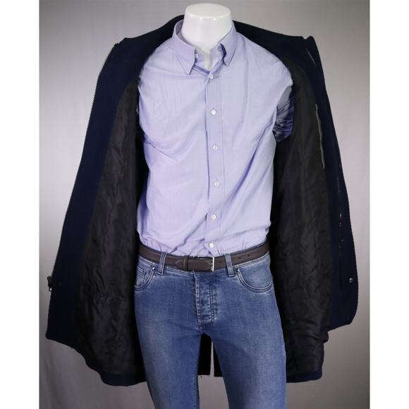 Andrew Marc New York Navy Blue Twill Zip Front 3/4 Length Wool Coat Large - Picture 9 of 11